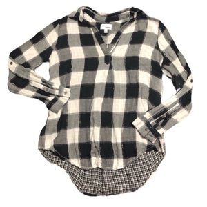 Sonoma Black & White Buffalo Plaid Hi-Lo Flannel Shirt